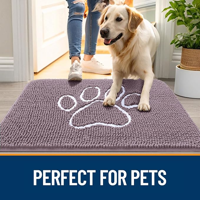 OLANLY Dog Door Mat for Muddy Paws 36x24, Paw Print Design, Absorbs Moisture