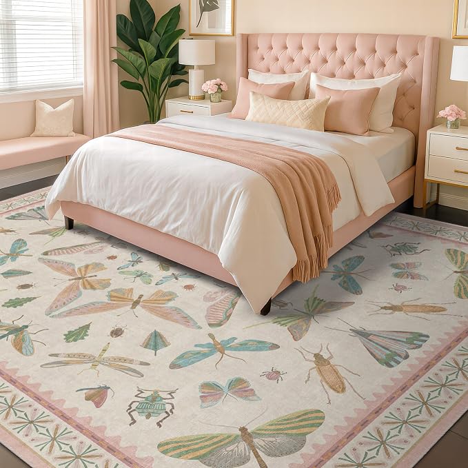 Hazo Haus Floral Pink Rugs for Bedroom Girls 6x9