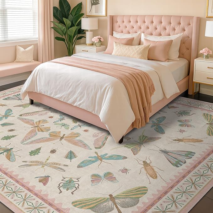 Hazo Haus 7x9 Cute Insect Rugs for Girls Bedroom