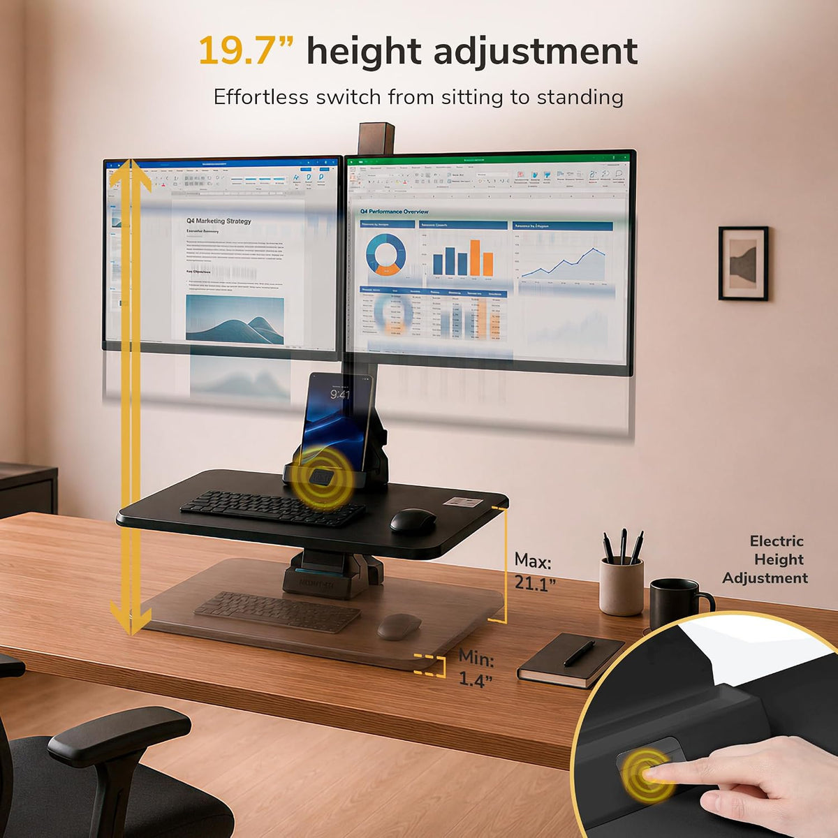 Mount-It! Dual Monitor Electric Standing Desk Converter, Sit-Stand Riser