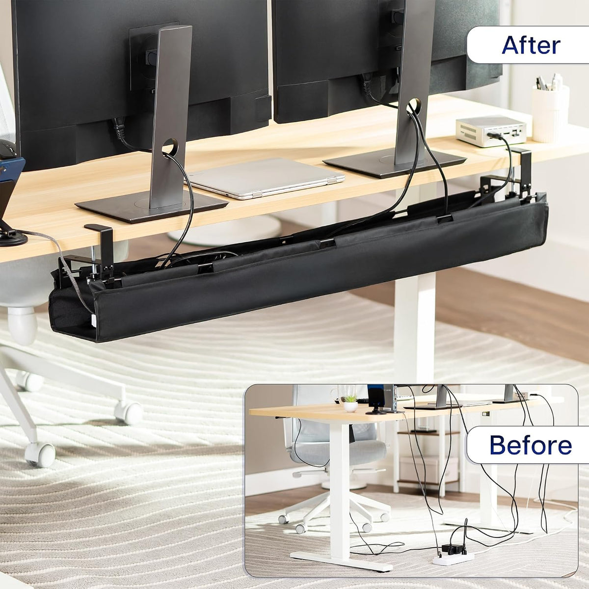 VIVO Black Clamp-on 47 in Fabric Cable Management Tray, DESK-AC47F-C