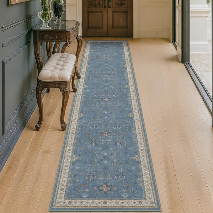 Hazo Haus Non Slip 10ft Long Hallway Runner Rug Blue