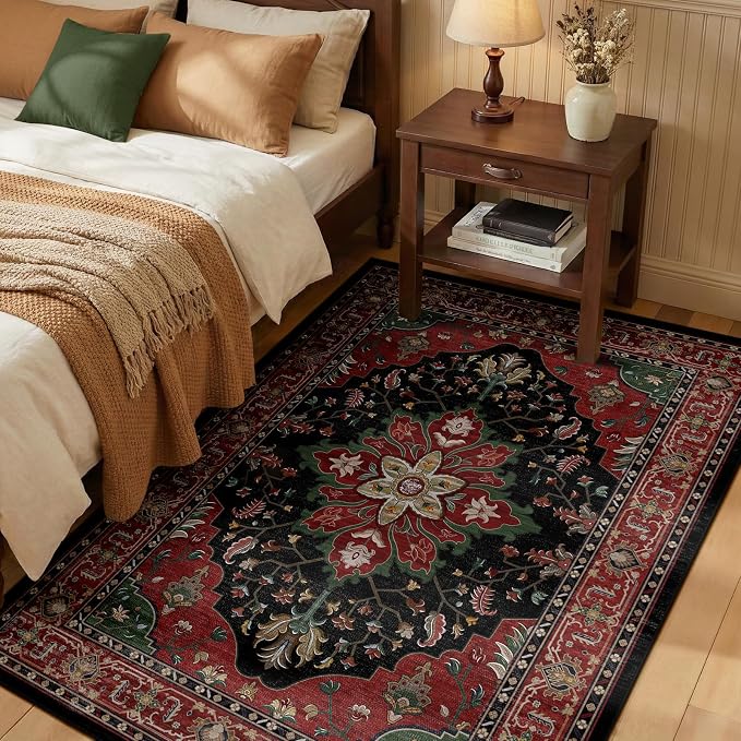RELEANY Area Rugs 3'x4' Washable Non-Slip, Floral Vintage Distress Medallion