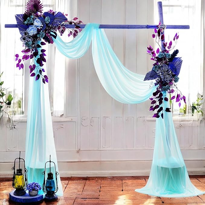 MDS Halloween Chiffon Draping Fabric - 2 Panel, 30" Wide x 20ft Long - Sheer Spooky Arbor & Canopy Drapery for Haunted House Backdrops, Party Ceilings, DIY Costumes & Themed Events - Teal (Pack of 2)