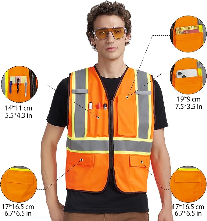 A-KSAFETY High Visibility Safety Vest for Men Women with Pockets and Zipper