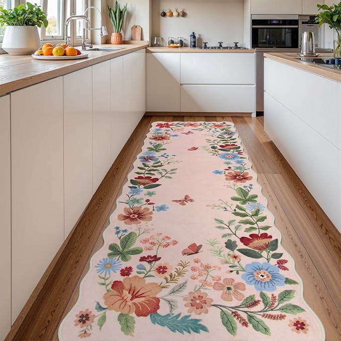 Lahome Floral Kitchen Runner, 2X6 Washable Runner Rug Non-Slip, Ultra-Thin Soft