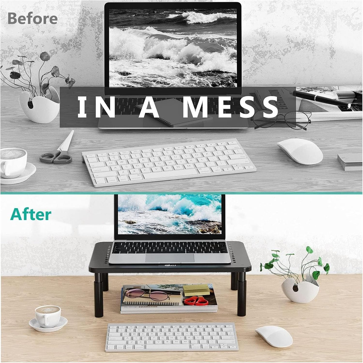 WALI Dual Monitor Stand for Desk, Adjustable Laptop Riser, up to 44 lbs