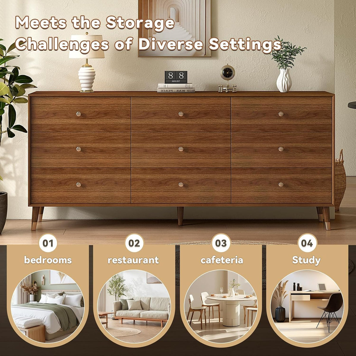 Messenya Dresser for Bedroom, 63 Inch 9 Drawer Wooden Chest of Drawers