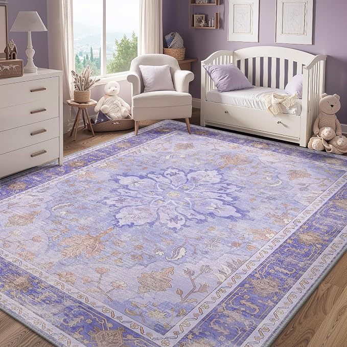RELEANY Area Rugs 5'x7' Washable Non-Slip, Floral Vintage Distress Medallion