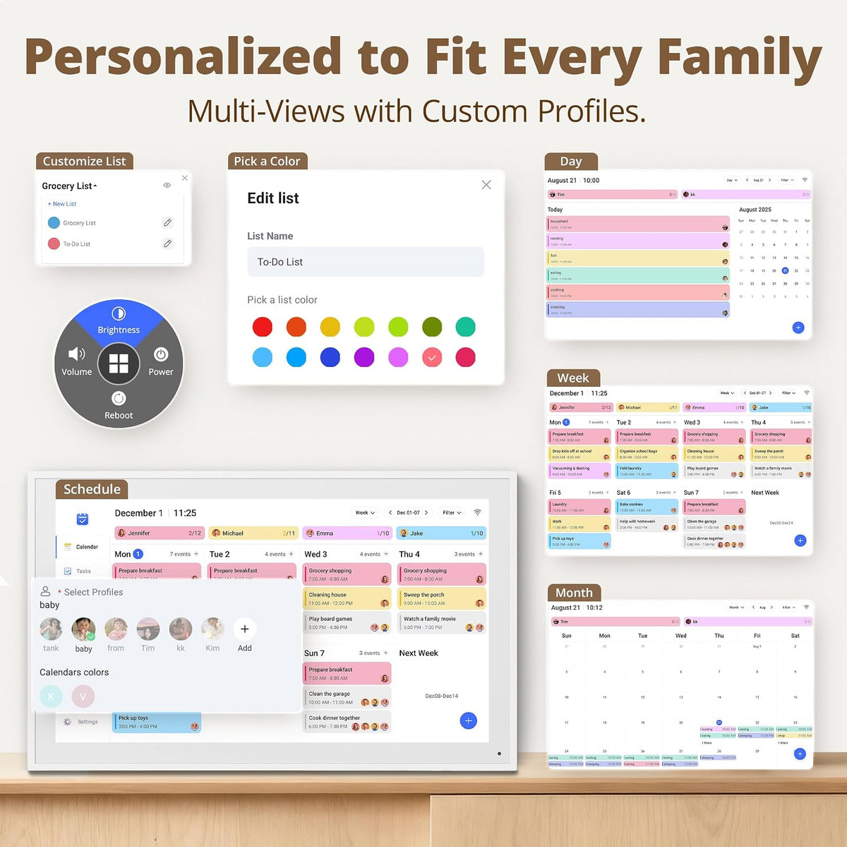 Digital Calendar 15" Touchscreen, Electronic Family Chore Planner Wall Desk