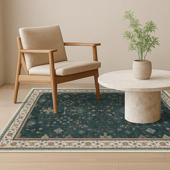 Hazo Haus Dark Green 4x6 Living Room Rug