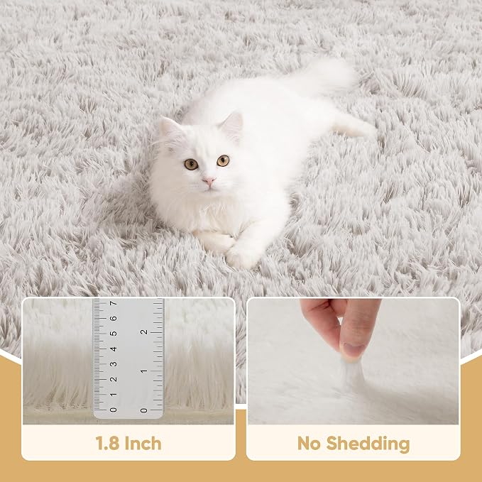 Area Rug for Living Room Bedroom: 4x6 White Soft Fluffy Shag Upgrade Non-Slip