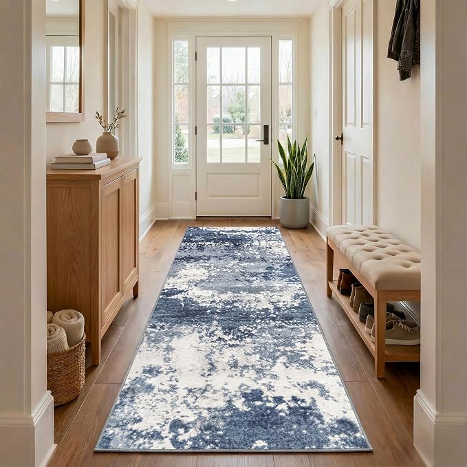 Blue Rug Runners for Hallways Kitchen 2.6x8 Non Slip Washable Entryway Runner