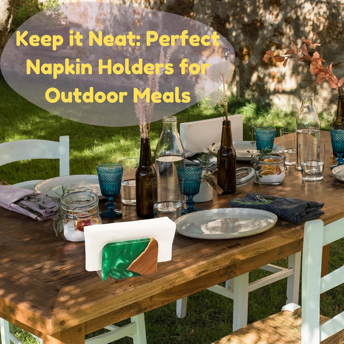Wooden Napkin Holder with Green Epoxy Inlay for Table & Kitchen Decor