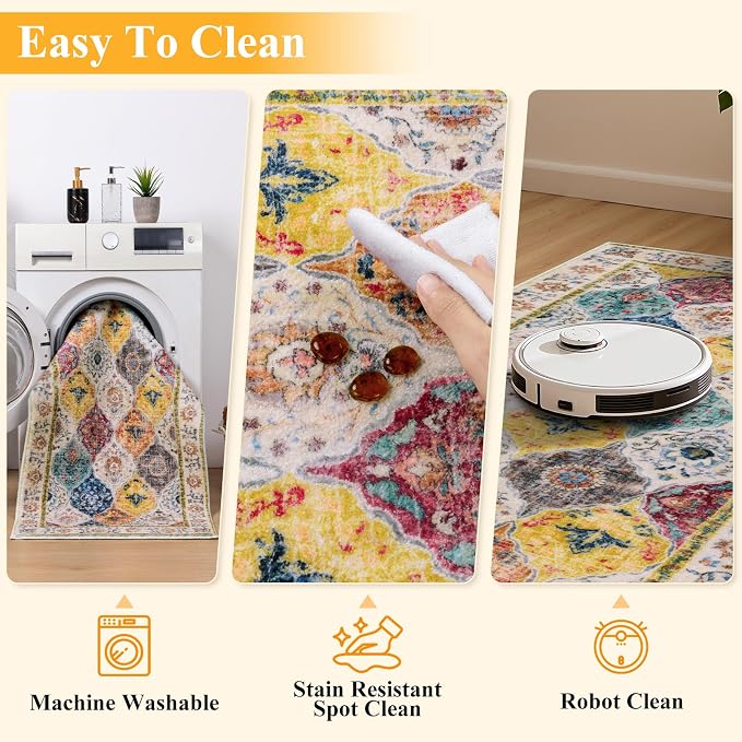 HEBE Washable Hallway Runner Rug 2'x 5' Non Slip Kitchen Rugs Runner, Low Pile