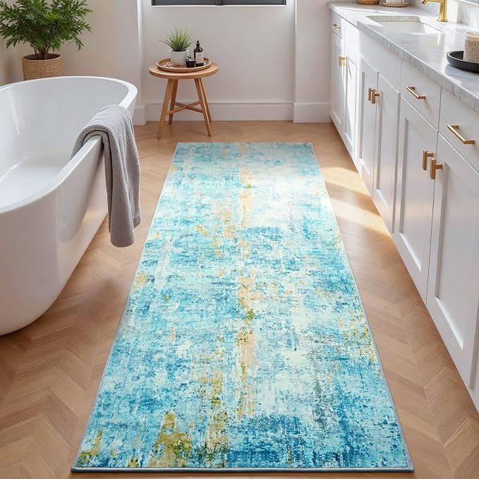 Runner Rug for Kitchen Teal Blue Hallways Runner Rug Non Slip 2'6''x8' Washable
