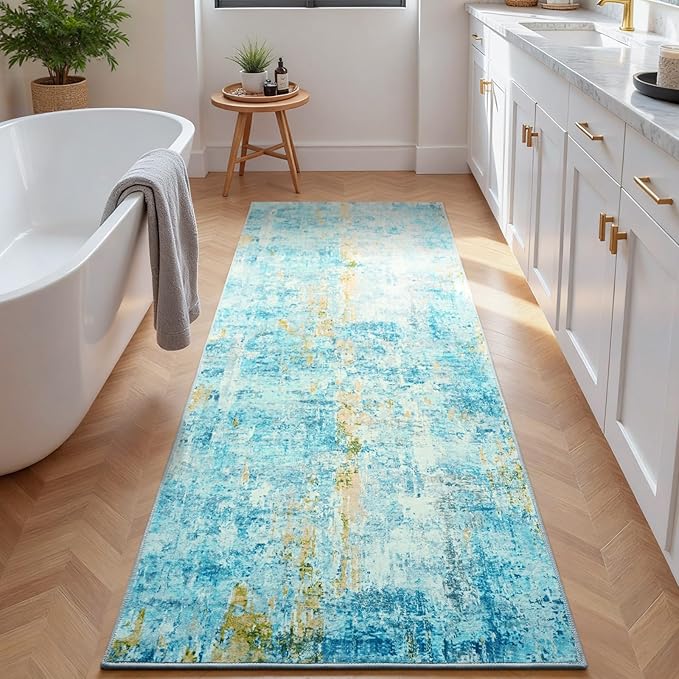 2x6 Teal Blue Rug Runners for Hallways Kitchen Runner Rug Non Slip Washable