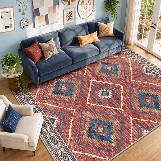 BESTSWEETIE Area Rug 9x12 Rug Machine Washable Non-Slip Low Pile Print Pattern