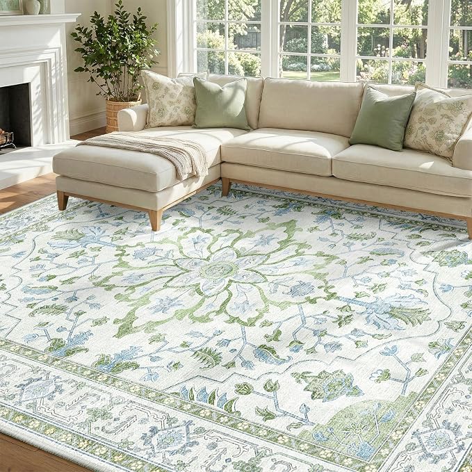 RELEANY Area Rugs 8'x10' Washable Non-Slip, Floral Vintage Distress Medallion