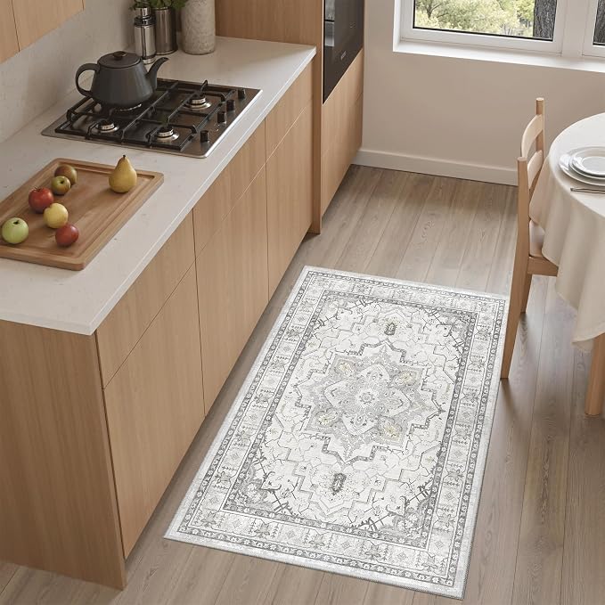 Madane Washable Area Rug 2x3, Small Entryway Rug Non-Slip Vintage Door Mat