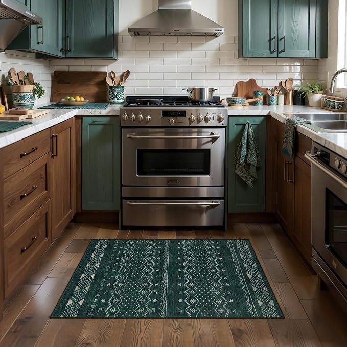 SERISSA 2x3 Rugs for Entryway, Washable Non-Slip Dark Green Small Area Rug