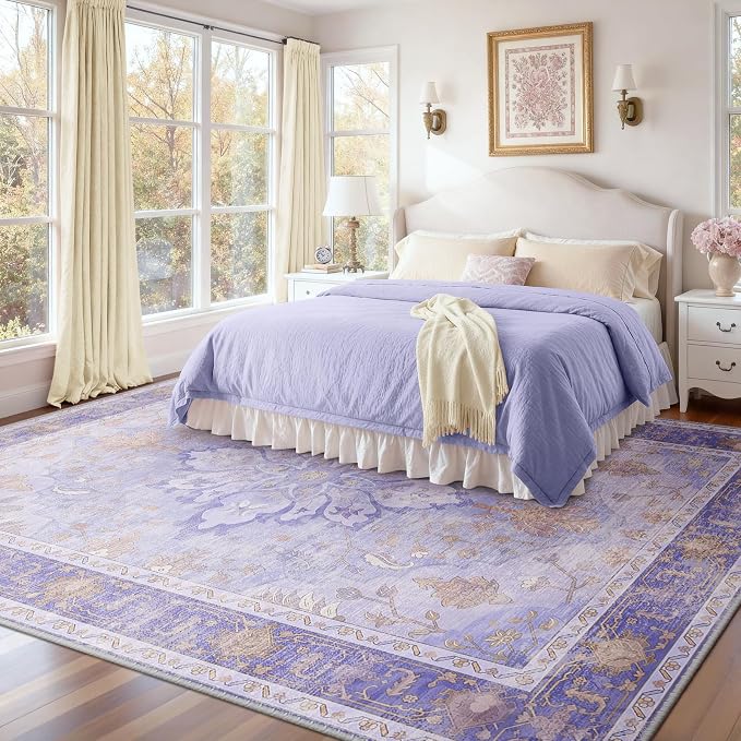 RELEANY Area Rugs Large 9'x12' Washable Non-Slip, Floral Vintage Distress