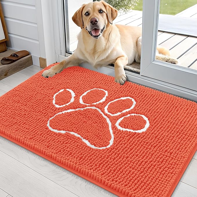 OLANLY Dog Door Mat for Muddy Paws 36x24, Paw Print Design, Absorbs Moisture