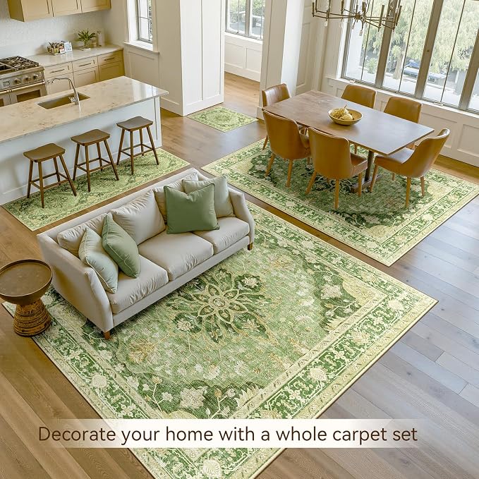 RELEANY Area Rugs Large 10'x14' Washable Non-Slip, Floral Vintage Distress