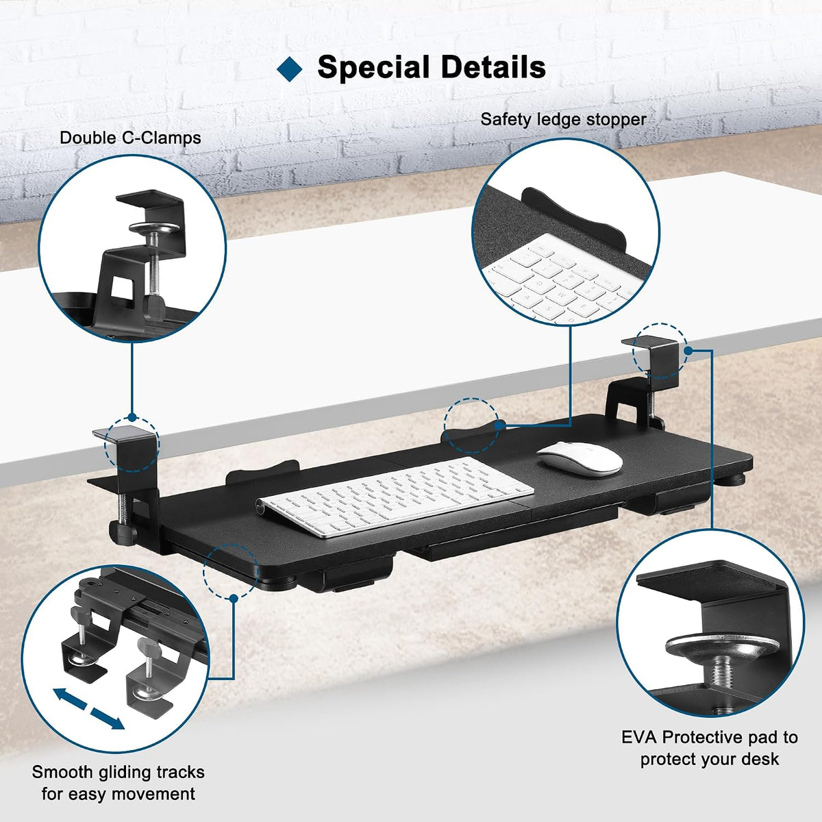 Keyboard Tray Under Desk, 26.77" X 11.81", Black