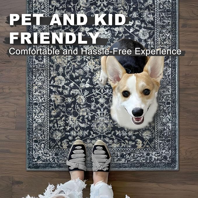 KILOCOCO Hallway Runner 2x7 Rug Runner Printed Vintage Floral Washable Kitchen