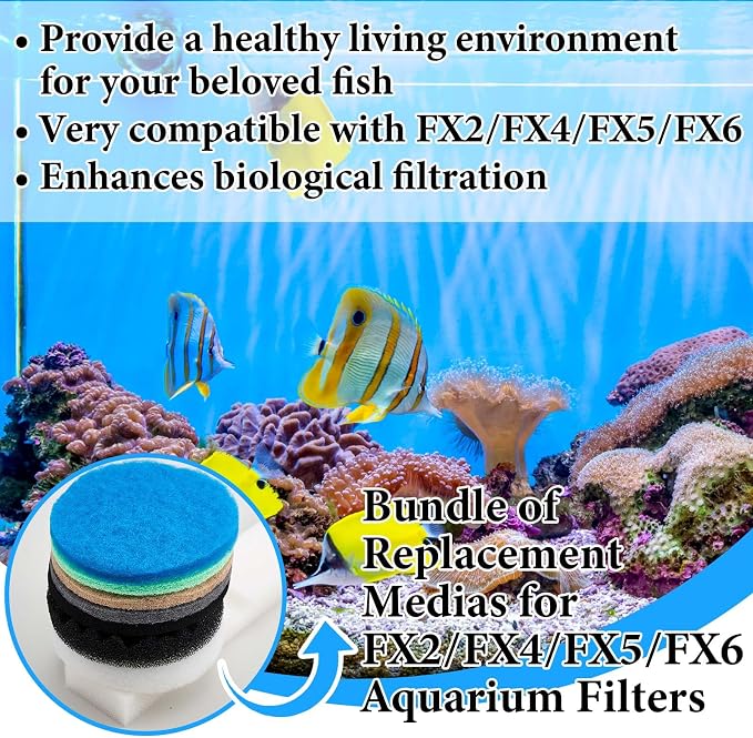 62 Pcs Compatible with Fluval Fx4/fx5/fx6 Replacement Filter Media, 6 Foam Block