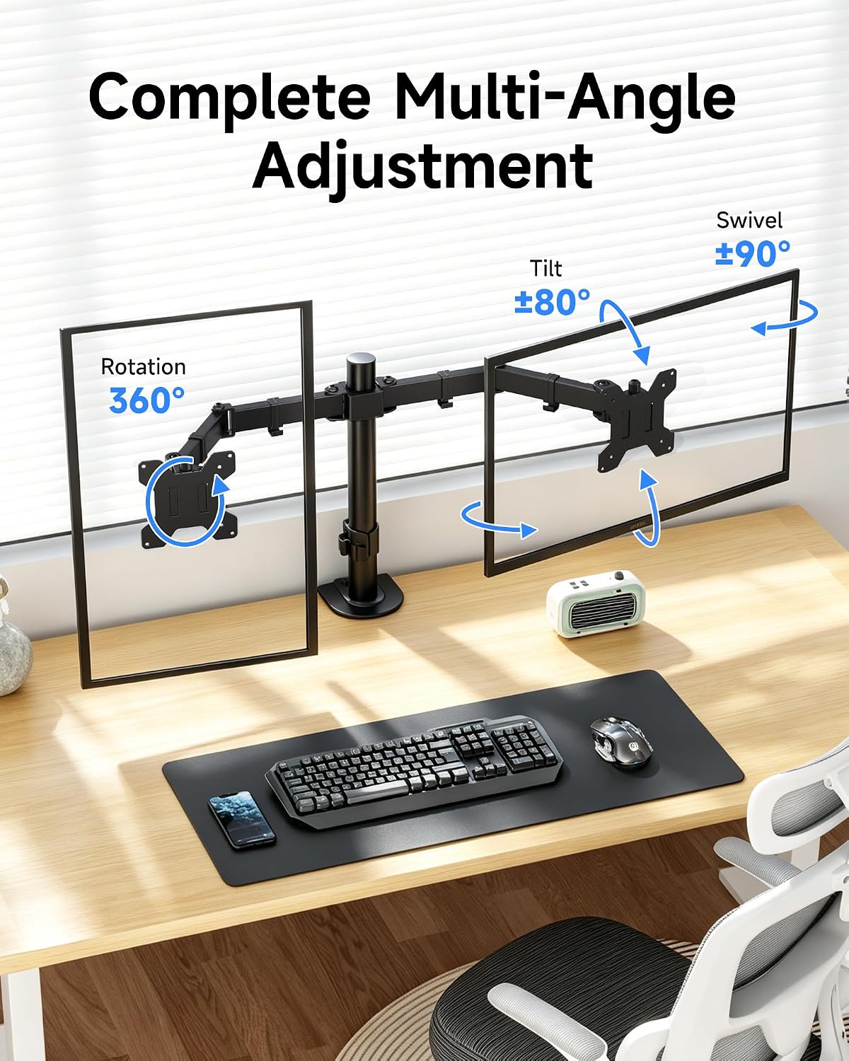 Suptek Dual Monitor Stand, Adjustable Dual Monitor Desk Mount for 2 Computer Screens up to 32 inch, Dual Monitor Arm, Holds up to 22 lbs Each, VESA 75x75/100x100 mm, Black (MD9442)