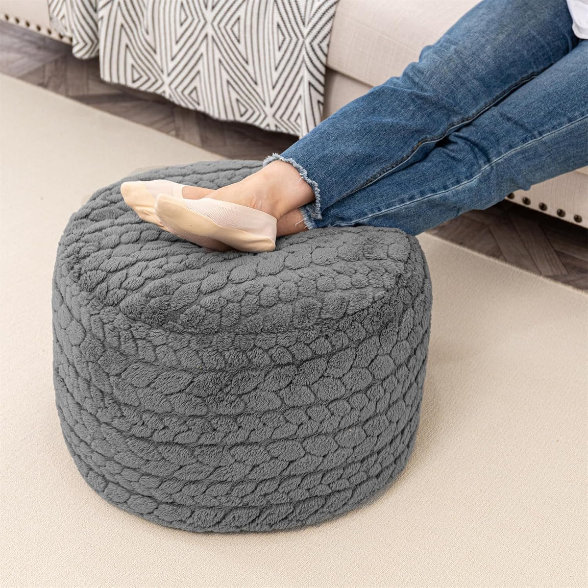 Poofieotto Ottoman Foot Rest,Pouf Foot Stool,Bean Bag Ottoman,Grey,20x14 in