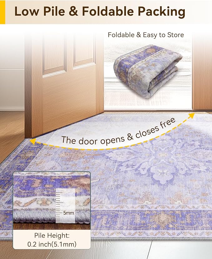 RELEANY Area Rugs Small 2'6"x4' Washable Non-Slip, Floral Vintage Distress