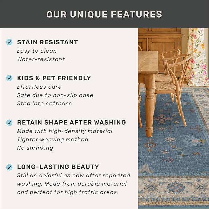 Boho 2'6"x10' Wide Runner Rugs for Hallway Non Skid- 10ft Light Blue Washable