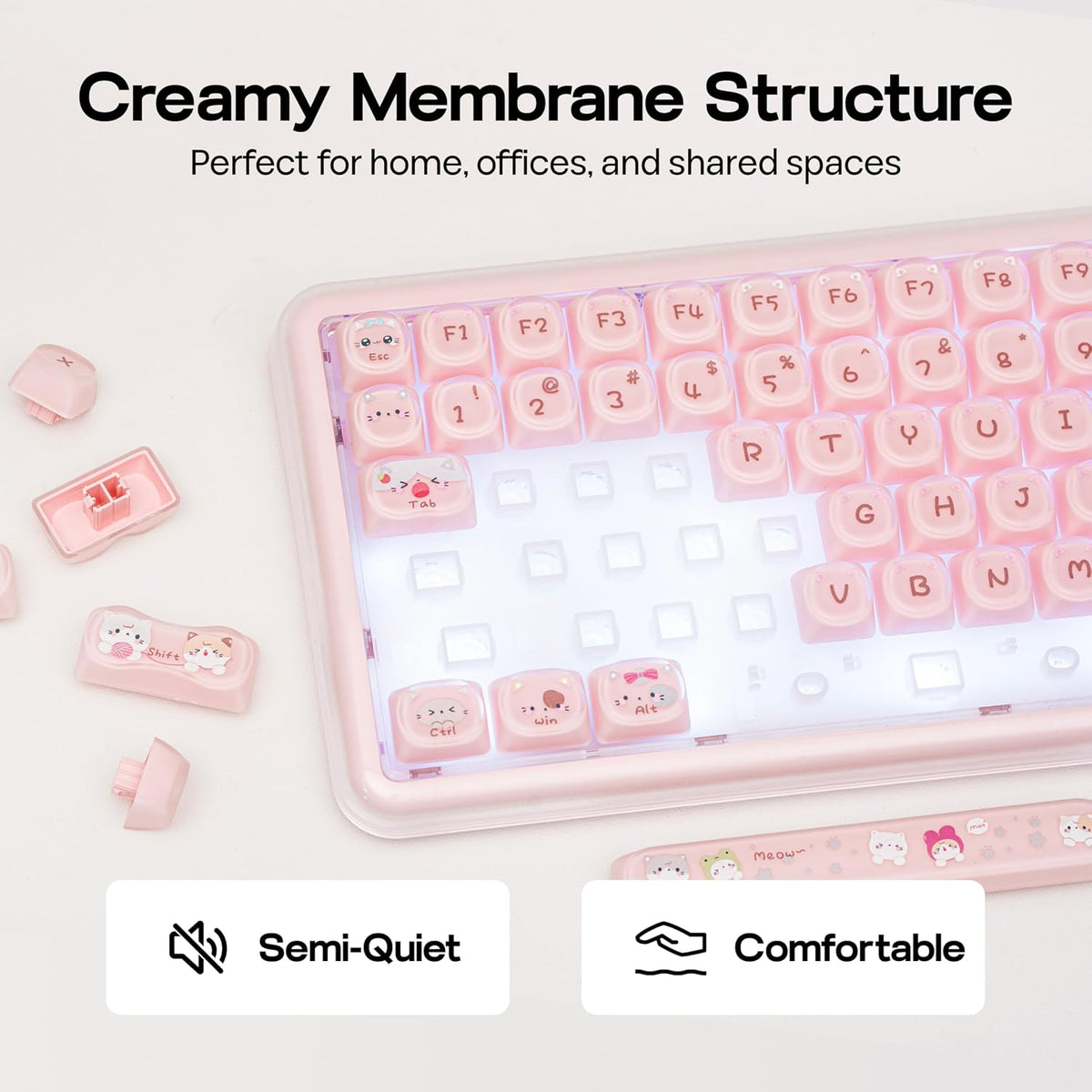 MechLands X Maorbeng X100 PRO Membrane Gaming Keyboard with Number Pad, RGB Backlits, Wireless Computer Keyboard with 5000mAh Battery, BT/2.4G/USB-C Wired, 96% Layout for Windows/Mac/PC (Pink)