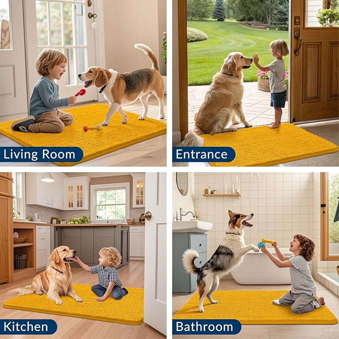 Smiry Dog Door Mat for Muddy Paws 30x17, Absorbent Dirt Trapper, Non-Slip