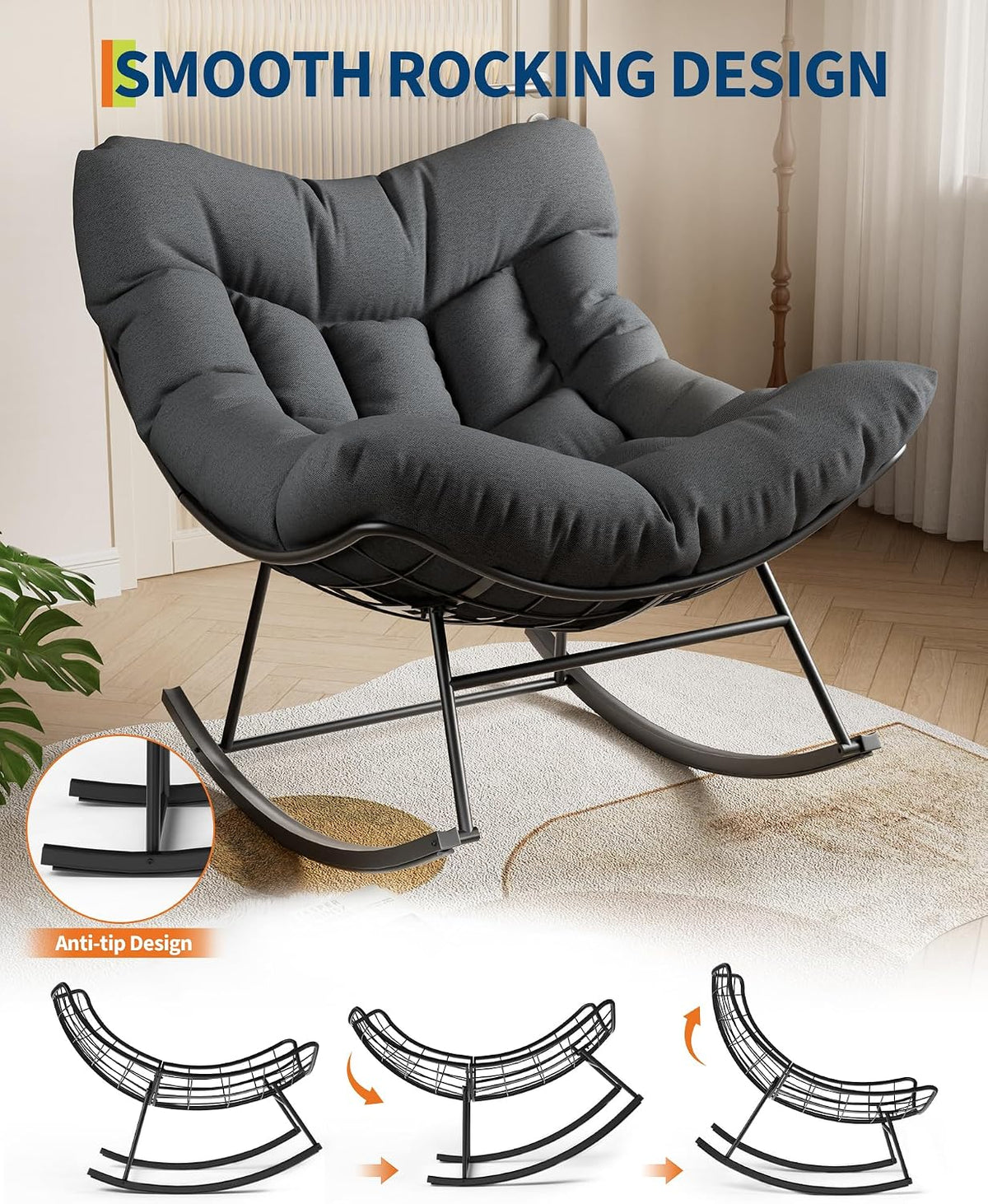 GarveeLife Outdoor Papasan Rocking Chair for Balcony Backyard Porch Bedroom