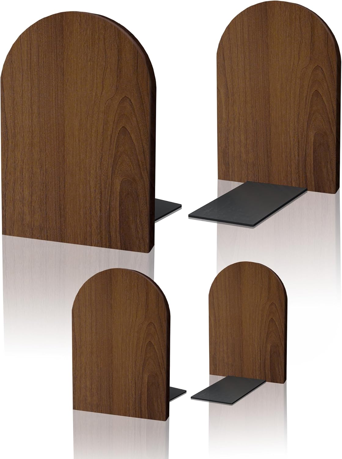 Brosisincorp Walnut Wood Large Book Ends for Shelves, Non-Skid Pad, 2 Pairs