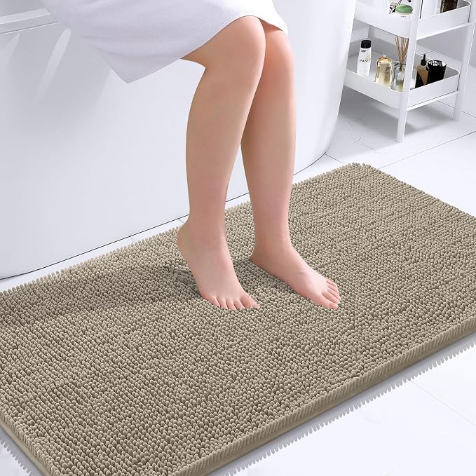 OLANLY Bathroom Runner Rugs 44x24, Soft Absorbent Chenille Bath Rugs, Rubber
