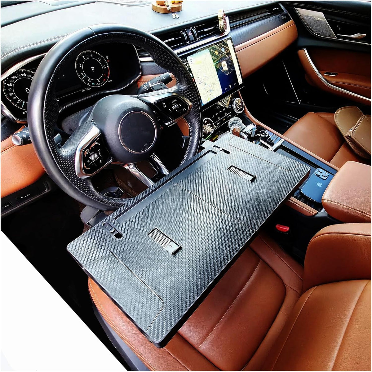 2-in-1 Car Steering Wheel Desk Laptop Tray Adjustable Foldable Food Table