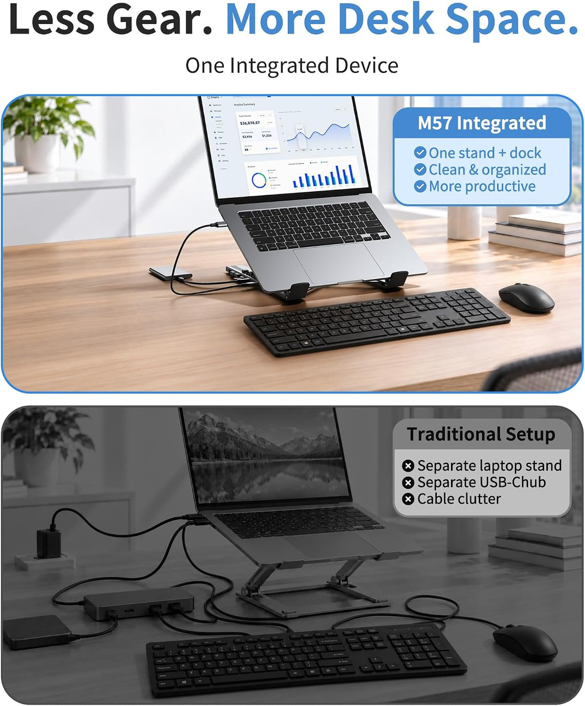 Mukiya Portable Laptop Stand with Docking Station, 8-in-1 USB-C Hub