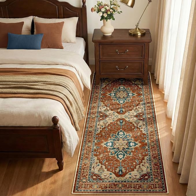 RELEANY Area Rugs Runner 2'x6' Washable Non-Slip, Floral Vintage Distress