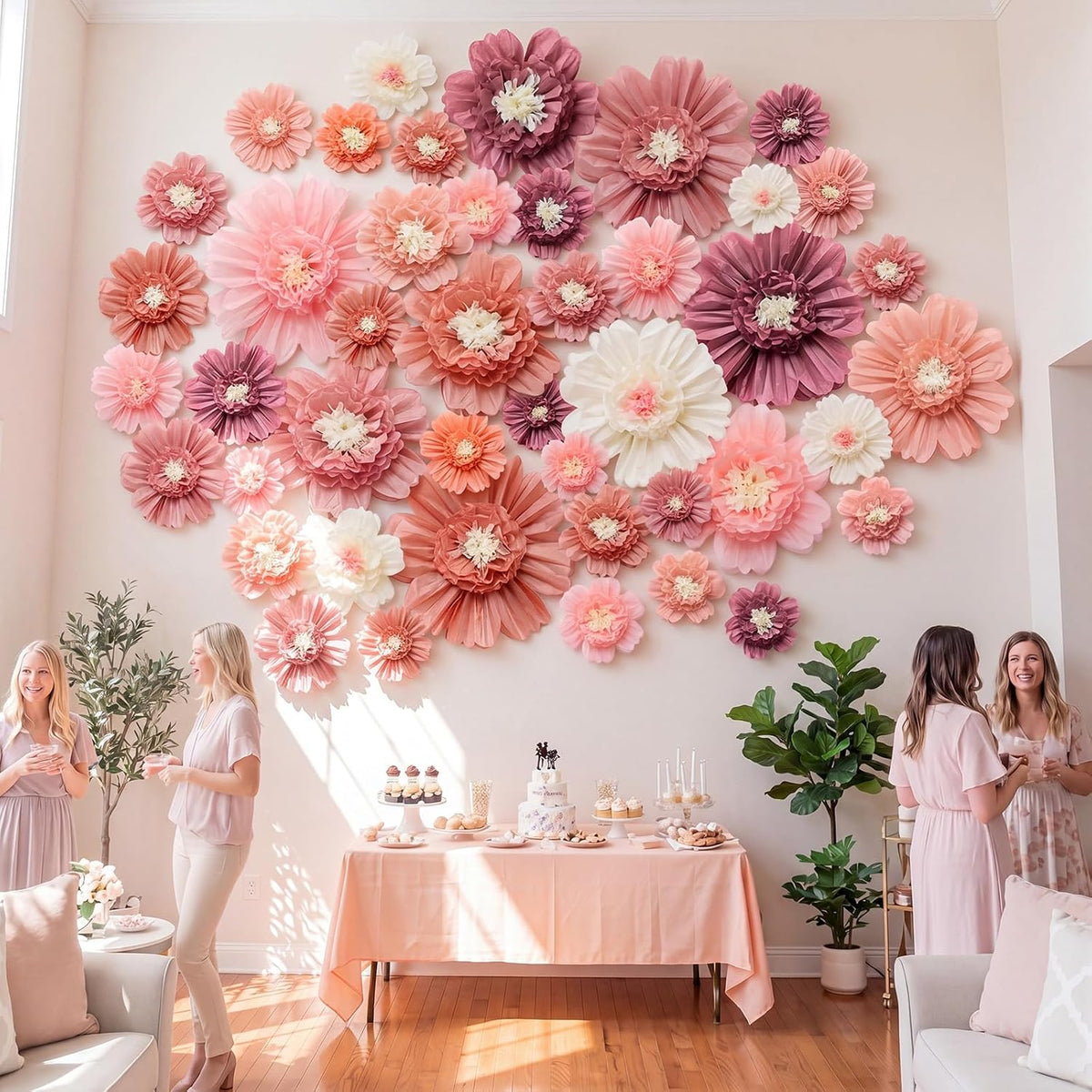 Giegxin 44 Pcs Boho Giant Paper Flowers for Wall Decor Artificial Flowers