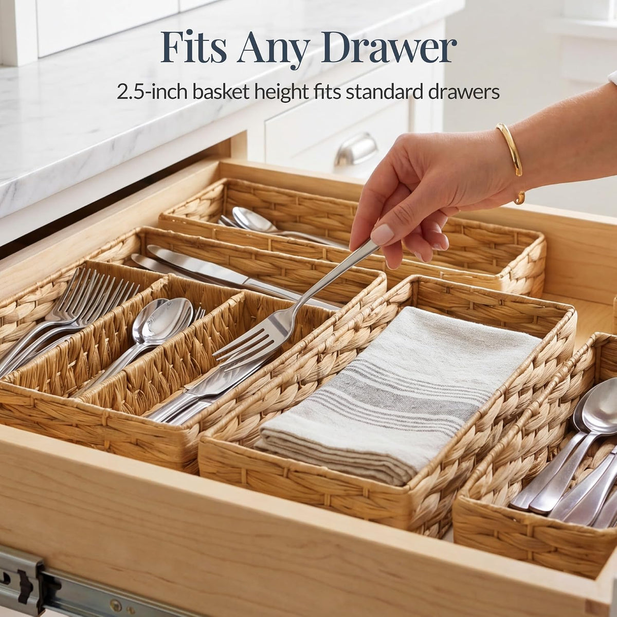 Best Choice Products 5-Piece Flatware Organizer Set, Woven Modular Silverware & Utensil Drawer Organizer Trays, Drawer Divider, Storage Containers for Kitchen, Bathroom, & Office Utensils - Natural