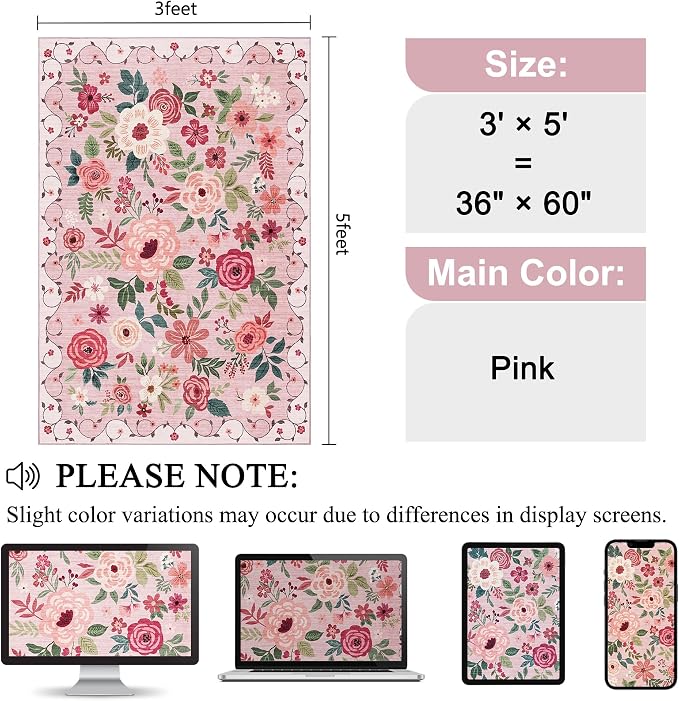 DUKINO 3x5 Area Rug, Floral Rugs