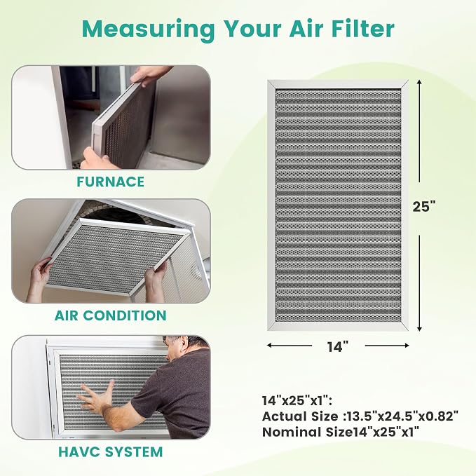 14x25x1 HVAC Furnace Air Filter, Lasts a Lifetime, Washable Reusable,