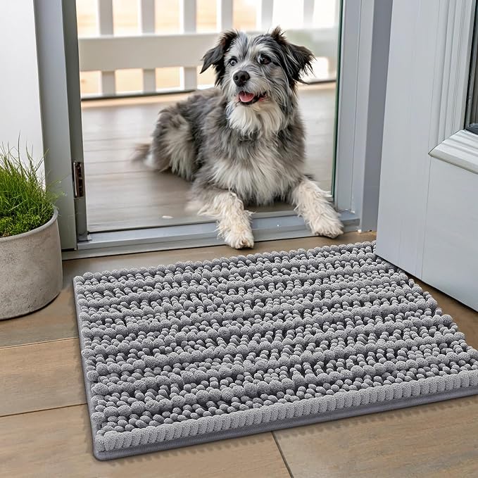 Smiry Dog Door Mat for Muddy Paws 24x16, Absorbent Dirt Trapper, Non-Slip