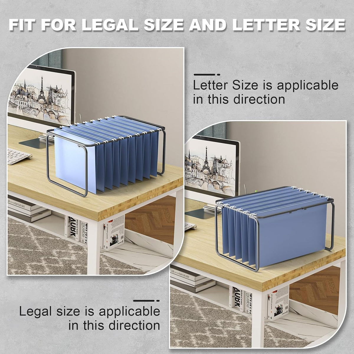 2 Sets Upgraded Adjustable Hanging File Folder Frame,Legal/Letter Size,Length Adjusted 16 to 25 inches,Heavy Duty Steel File Drawer/Cabinet Organizer Insert, Hanging Folder Holder,12.598" W X 9.45" H