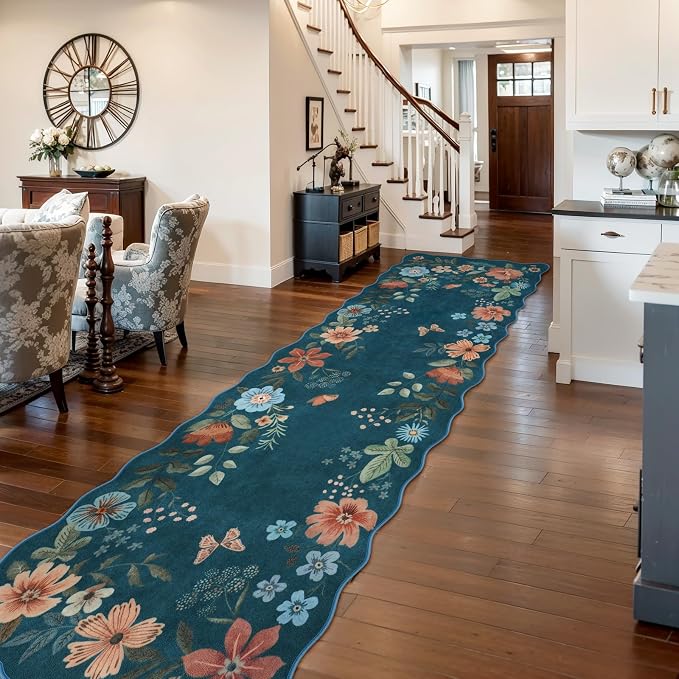 Lahome Floral Hallway Runner Rug Non Slip, Kitchen Distressed Carpet